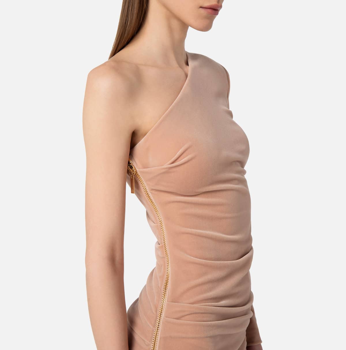 One-shoulder dress in velvet fabric - Image 4